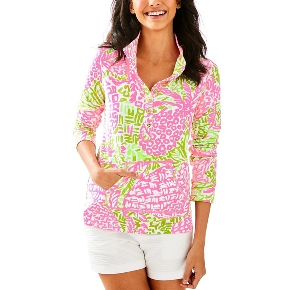 Lilly Pulitzer mock neck upf 50 captain popover long sleeve sweatshirt pink - Picture 1 of 7